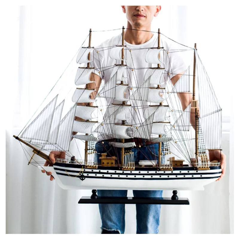 40cm nautical meditarranean home desk decor wood sculpture craft sailboat